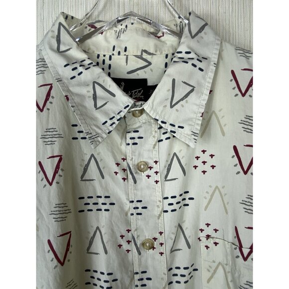 Dick Idol Mens XXL 2XL Tall Geometric Print Short Sleeve Button Up Shirt Cotton - Picture 2 of 6